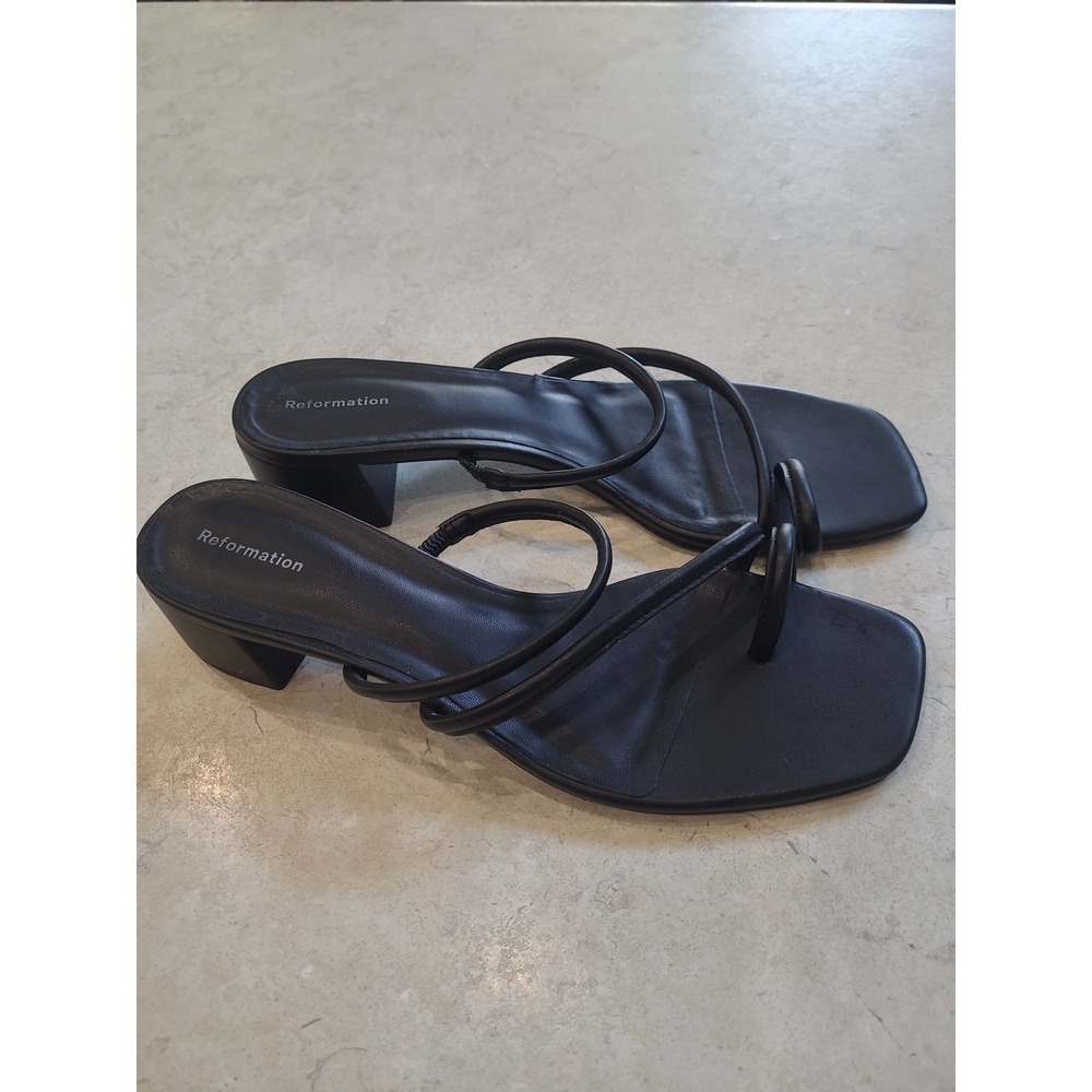 Reformation Meena Black Block Heel strappy sandal women SZ 8.5 minalmalist party